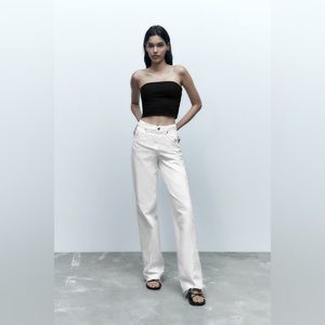 ZARA high waisted WHITE WIDE LEG FULL JEANS SIZE 2